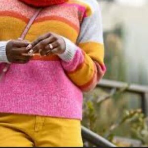 LOFT Lou & Grey Colorblock Striped Knit Sweater in Grey Pink Yellow Women M